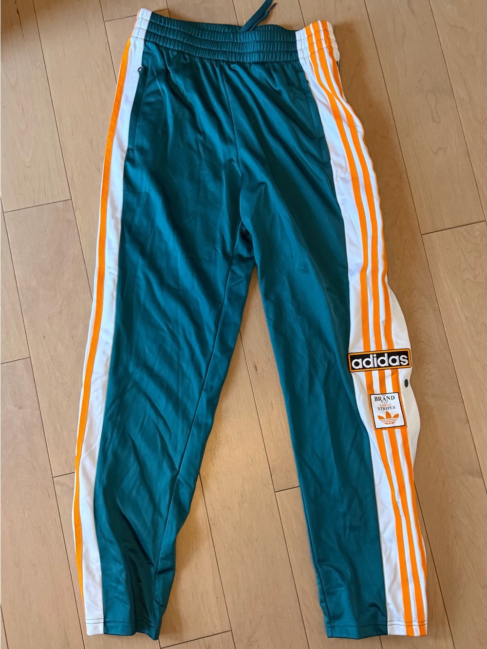 adidas Teal Track Joggers with Orange & White Stripes